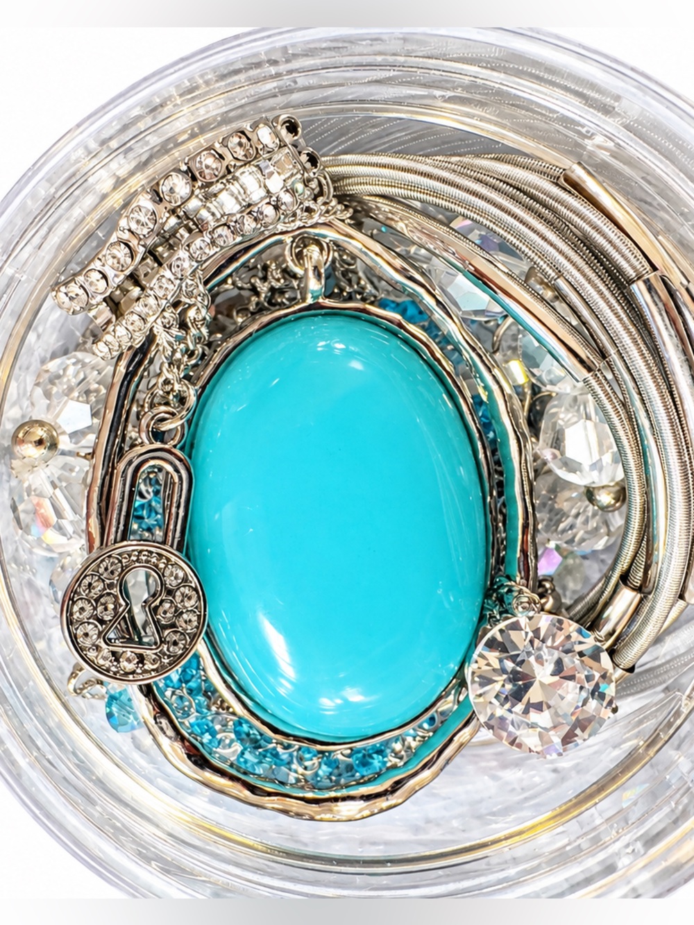 Beautiful Silver Tone Jewelry Jar